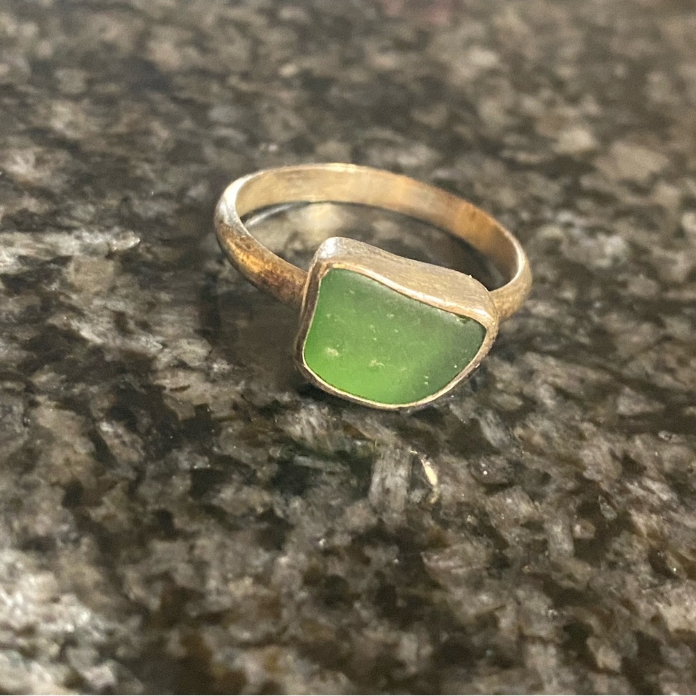 Green Sea Glass Stone Ring